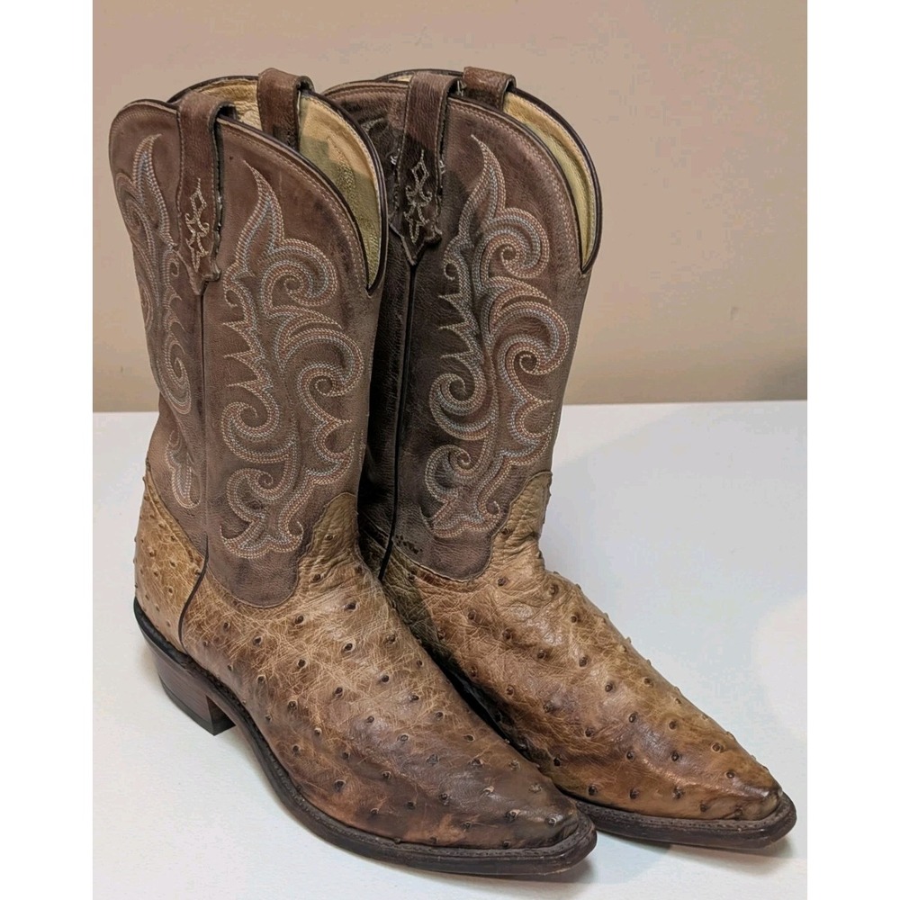 Tony Lama Brown Full Quill Ostrich Cowboy Boots Sz 9B 1353L Western Made In USA